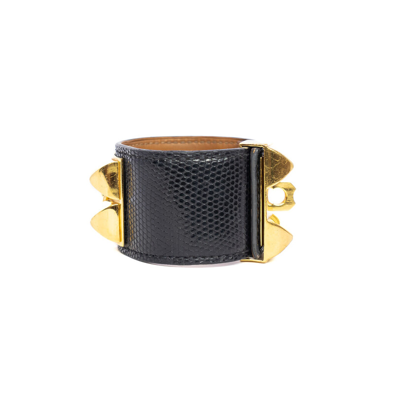 Hermes Collier De Chien Black Leather Cuff Bangle #60789