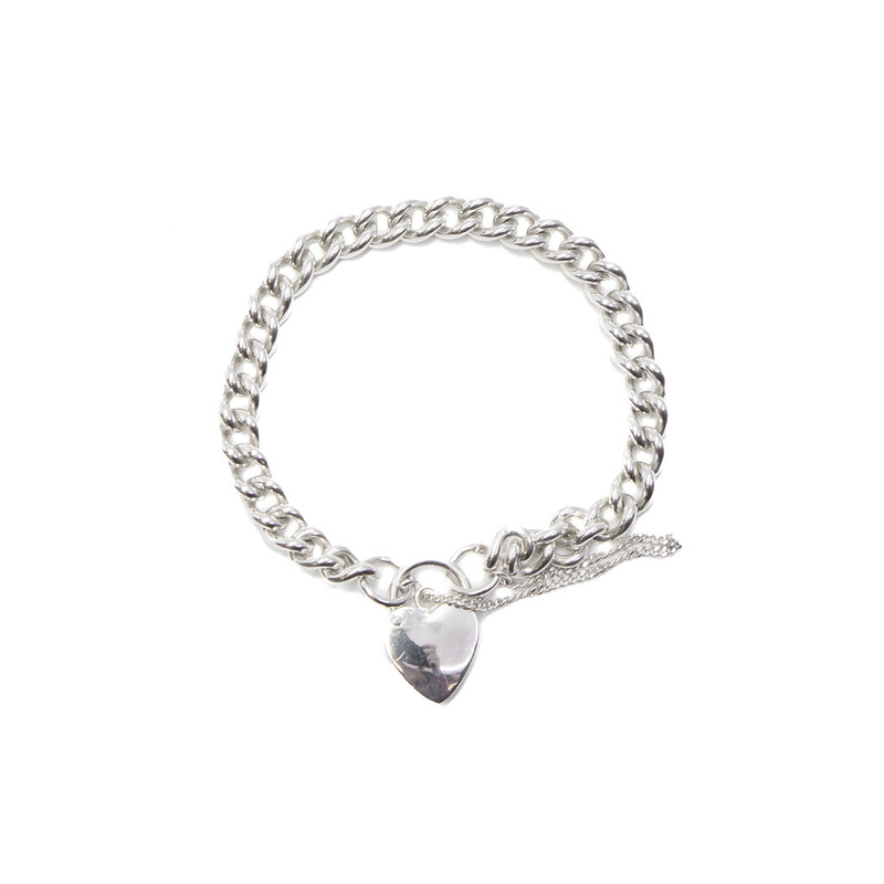 Sterling Silver Curb Link Heart Padlock Bracelet 19cm #62408