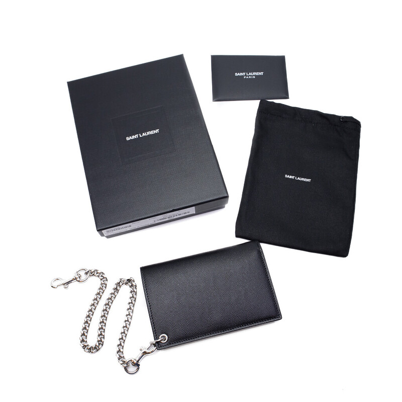 Yves Saint Laurent Chain Wallet Grain De Poudre Embossed Leather Bi Fold - Box / Bag #62237