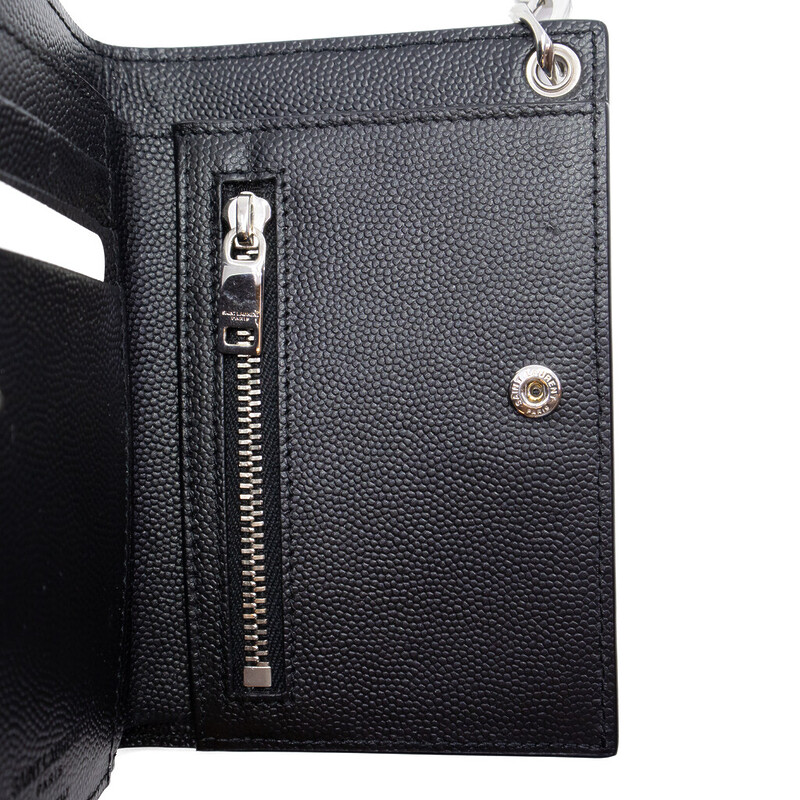 Yves Saint Laurent Chain Wallet Grain De Poudre Embossed Leather Bi Fold - Box / Bag #62237