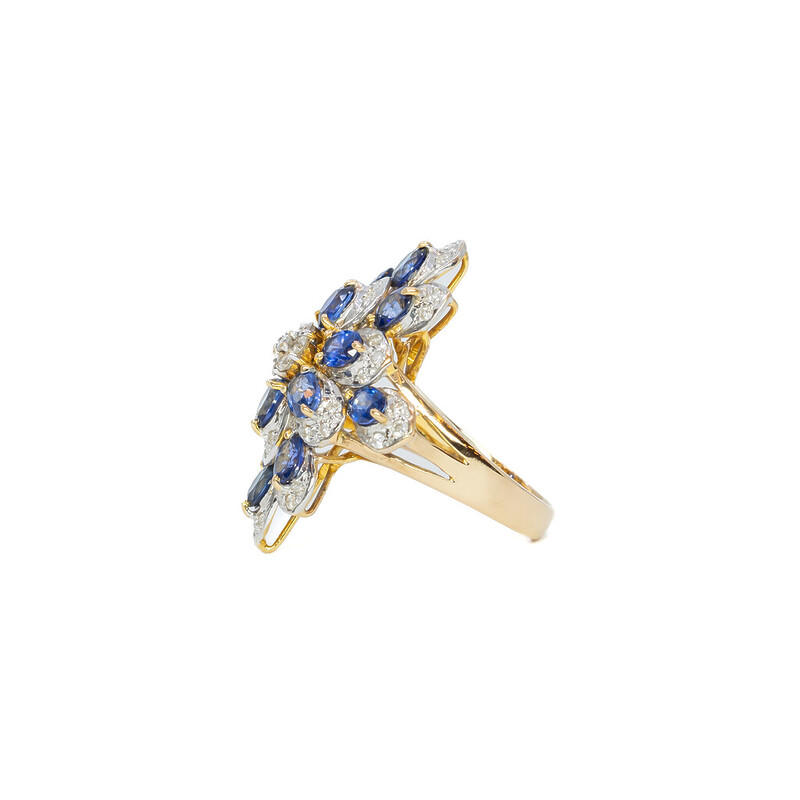 14ct Gold Sapphire & Diamond Flower Cocktail Ring Val $4000 Size M #61424