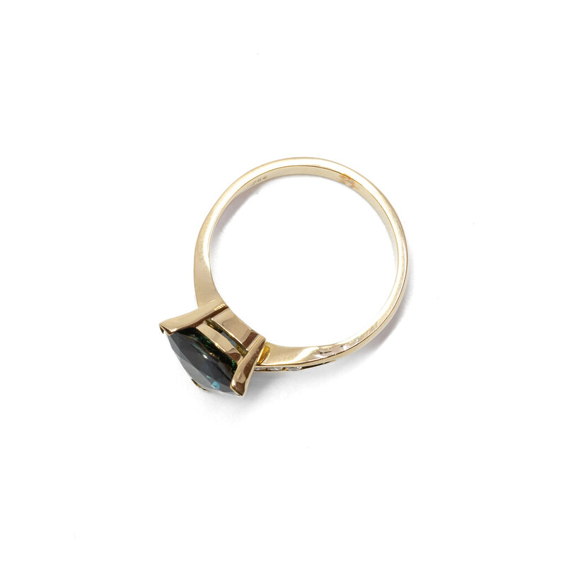 18ct Yellow Gold Trillian Cut 3.1ct Sapphire Diamond Ring Size O Val $5600 #61302