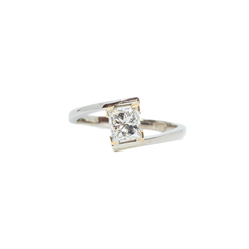 18ct White Gold 1.0ct Princess Solitaire Diamond Ring Val $10300 Size P #59902