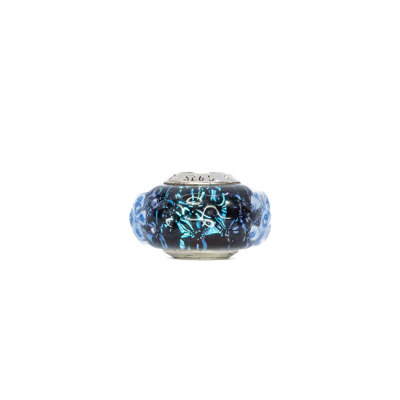 Pandora Sterling Silver Wavy Dark Blue Murano Glass Ocean Charm #60632-8