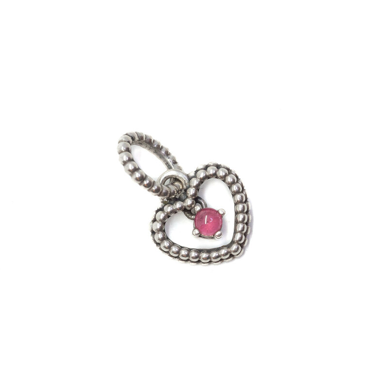 Pandora Sterling Silver October Petal Pink Heart Hanging Charm #60632-2