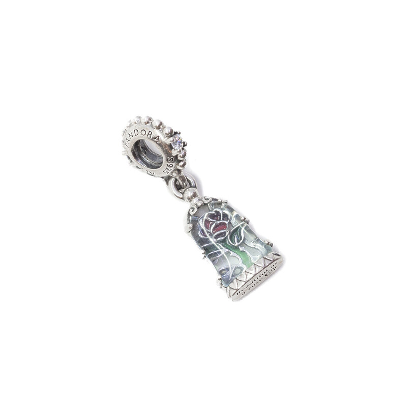 Pandora Silver Disney Beauty & the Beast Enchanted Rose Dangle Charm #60632-7