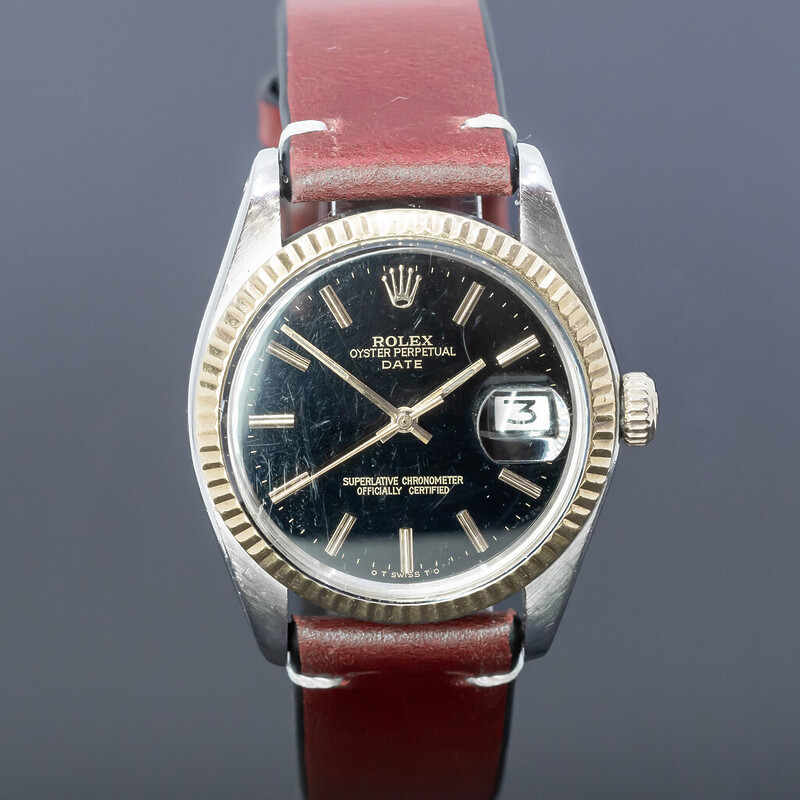 Vintage Rolex 1501 Oyster Perpetual Date Two Tone Black Dial Watch c/1974 #62421