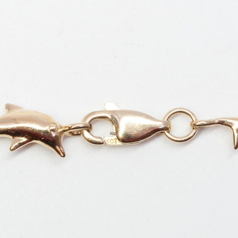 9ct Yellow Gold Dolphin Oval Blue Topaz Bracelet 19cm #62388