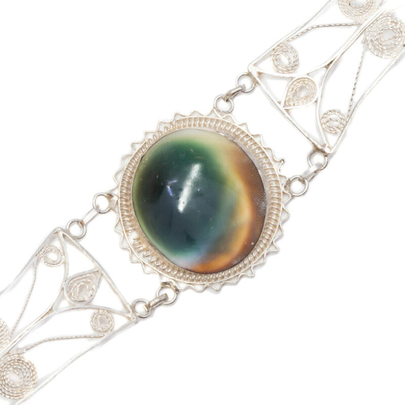 Vintage Sterling Silver Cats Eye Shell Bracelet 16cm #62206
