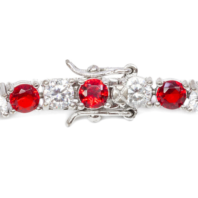 Sterling Silver Red & White Stone Tennis Bracelet 18cm #61363