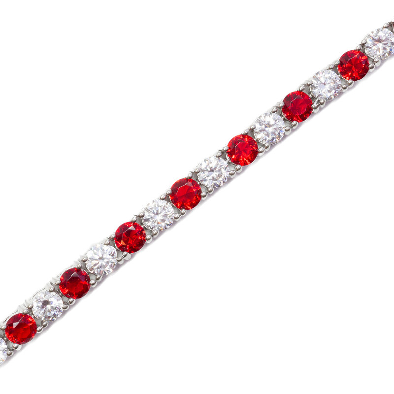 Sterling Silver Red & White Stone Tennis Bracelet 18cm #61363