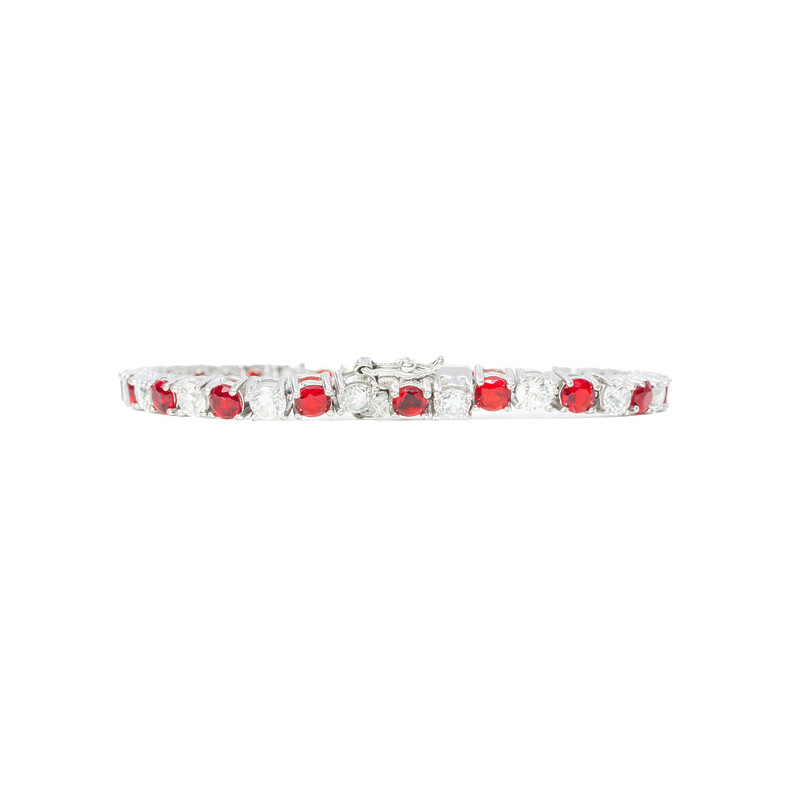 Sterling Silver Red & White Stone Tennis Bracelet 18cm #61363