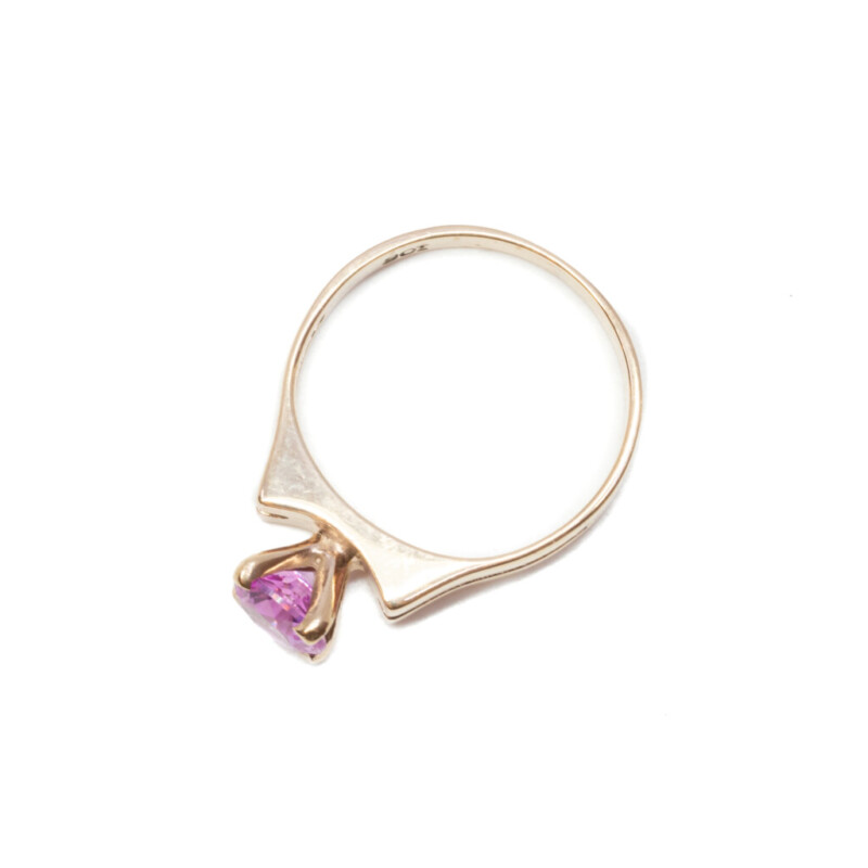 9ct Yellow Gold Pink Sapphire Solitaire Ring Size L 1/2 #61346