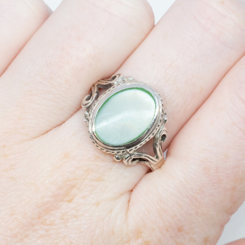 Sterling Silver Vintage Style Mother Of Pearl Ring Size P #62371