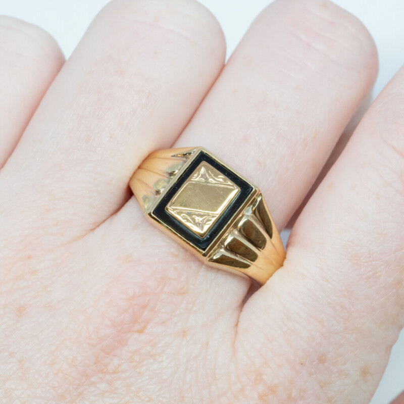 9ct Yellow Gold Men's Onyx Signet Ring Size U #62409