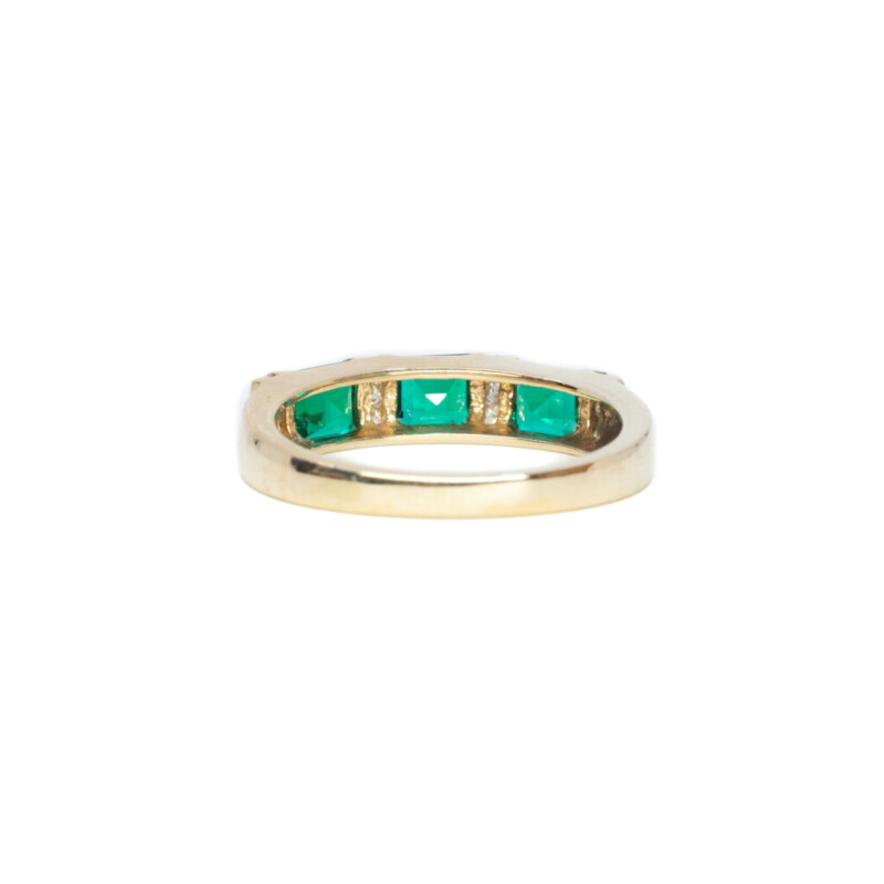 9ct Yellow Gold Emerald & Diamond Band Ring Size N 1/2 #61352