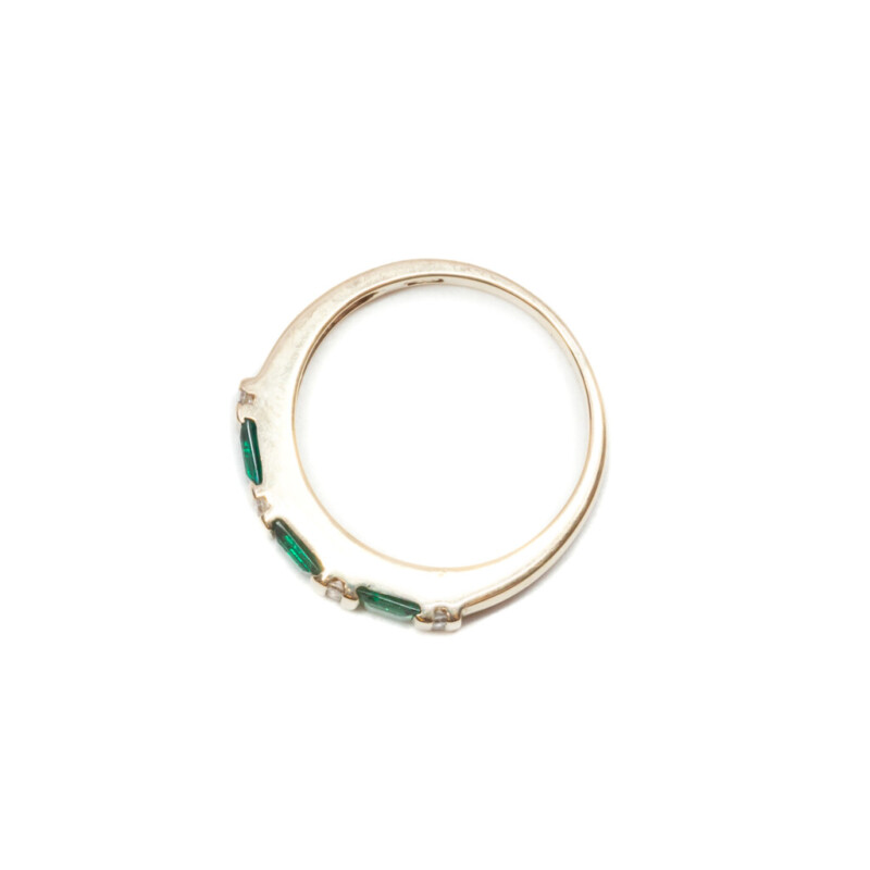 9ct Yellow Gold Emerald & Diamond Band Ring Size N 1/2 #61352