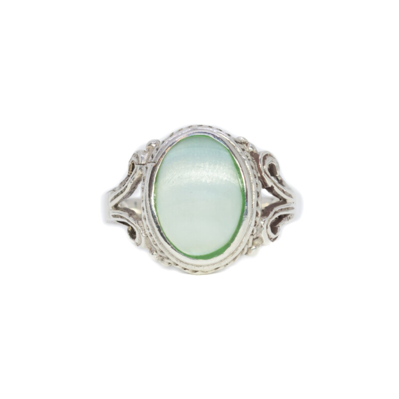 Sterling Silver Vintage Style Mother Of Pearl Ring Size P #62371