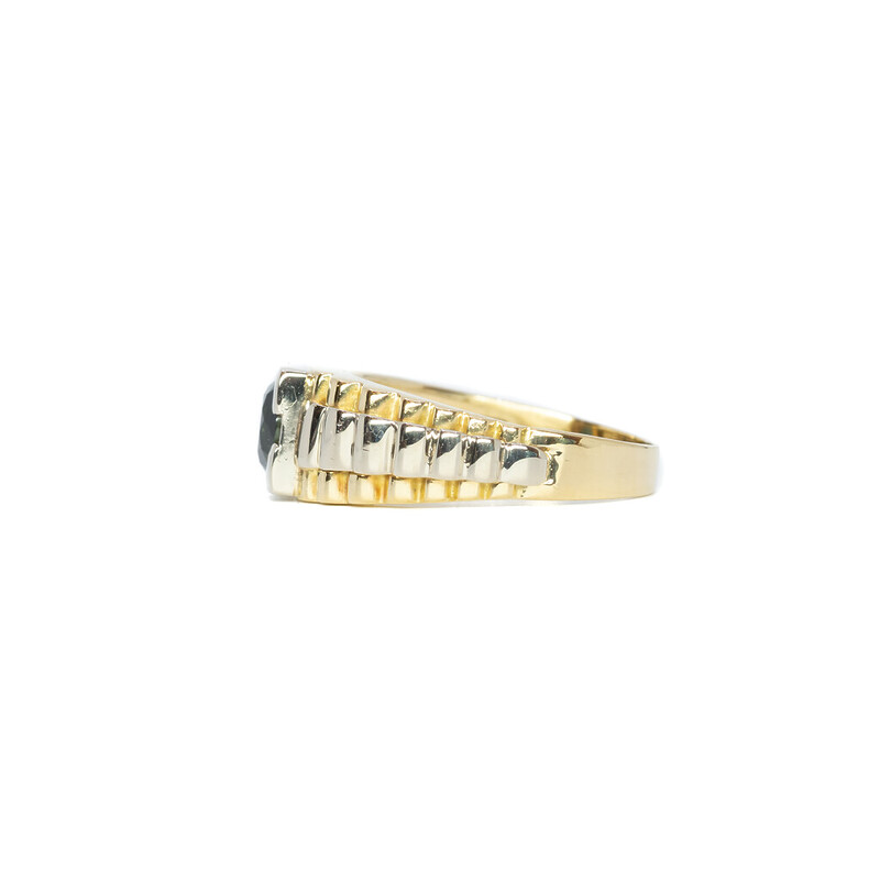 18ct Two Tone Gold Sapphire Men's Unique Ring Size V 1/2 #60356