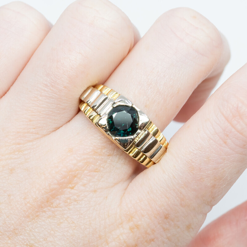 18ct Two Tone Gold Sapphire Men's Unique Ring Size V 1/2 #60356
