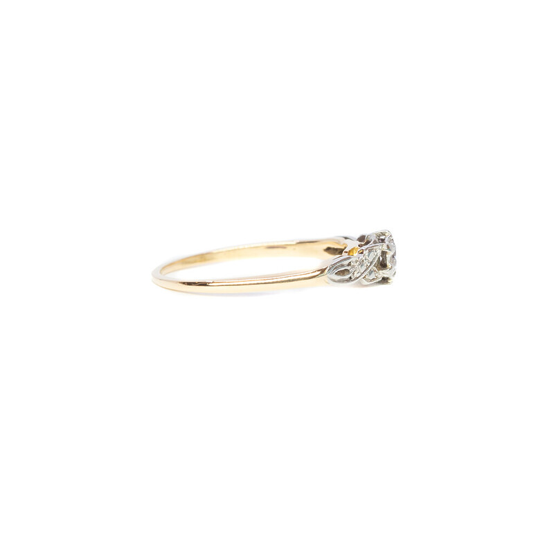 Vintage 18ct Two Tone Gold Diamond Solitaire Ring Size M #61345