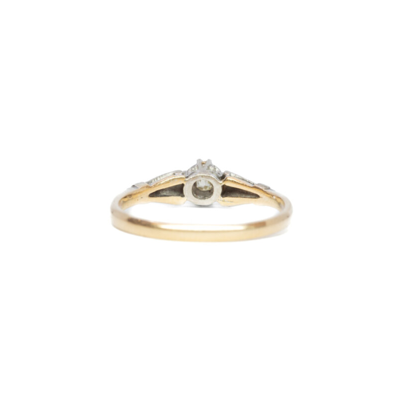 Vintage Art Deco 18ct Two Tone Gold Diamond Ring Size M #61354