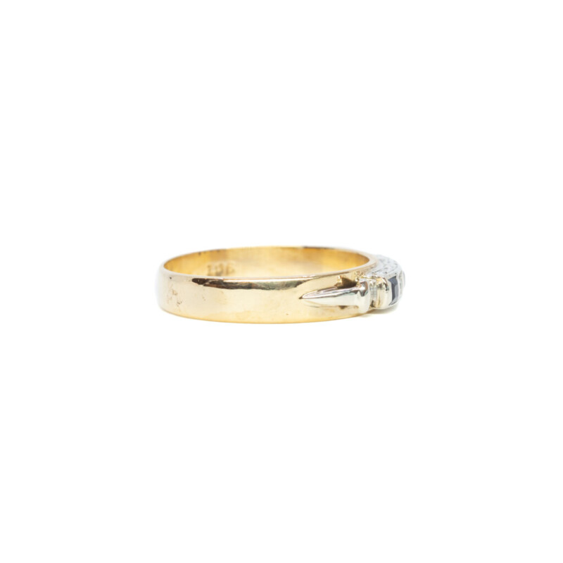 Vintage 9ct Yellow Gold Sapphire & Diamond Band Ring Size K #61351