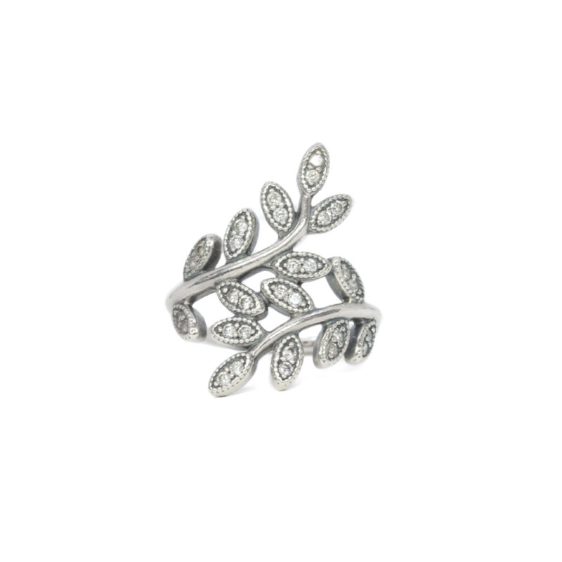 Pandora Shimmering Leaves Sterling Silver CZ Ring Size L #62198