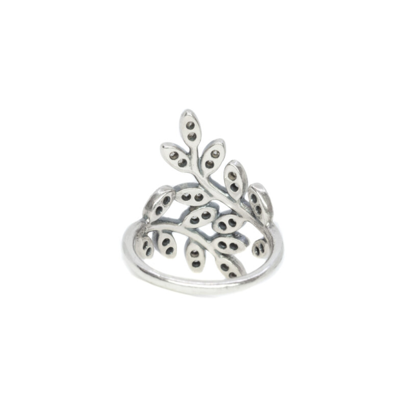 Pandora Shimmering Leaves Sterling Silver CZ Ring Size L #62198