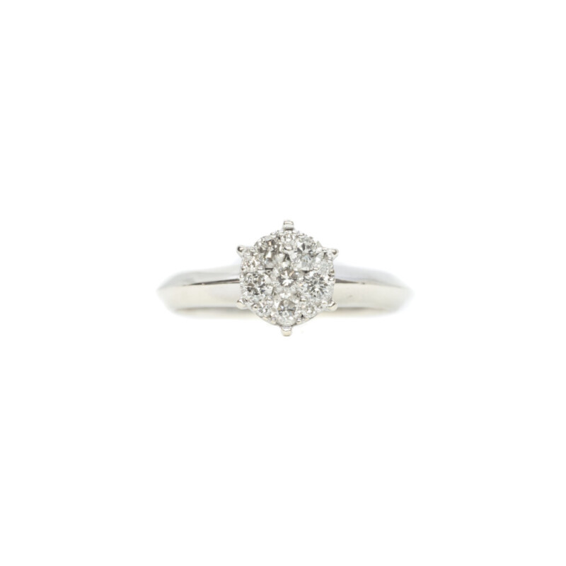 9ct White Gold Diamond Round Cluster Ring Size J #62087