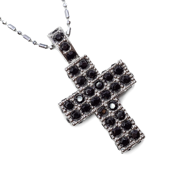 Swarovski Cross Pendant Necklace Black Crystal Pave Set 3D #61365