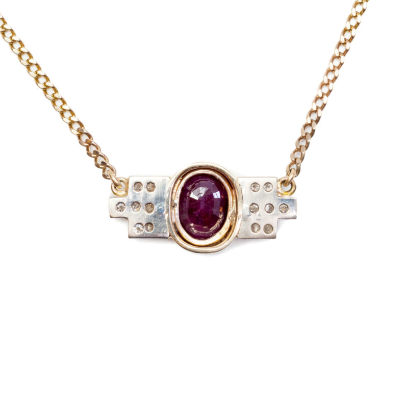 9ct Yellow Gold 2.45ct Oval Ruby & Diamond Pendant Gold Chain Necklace 44cm #59843