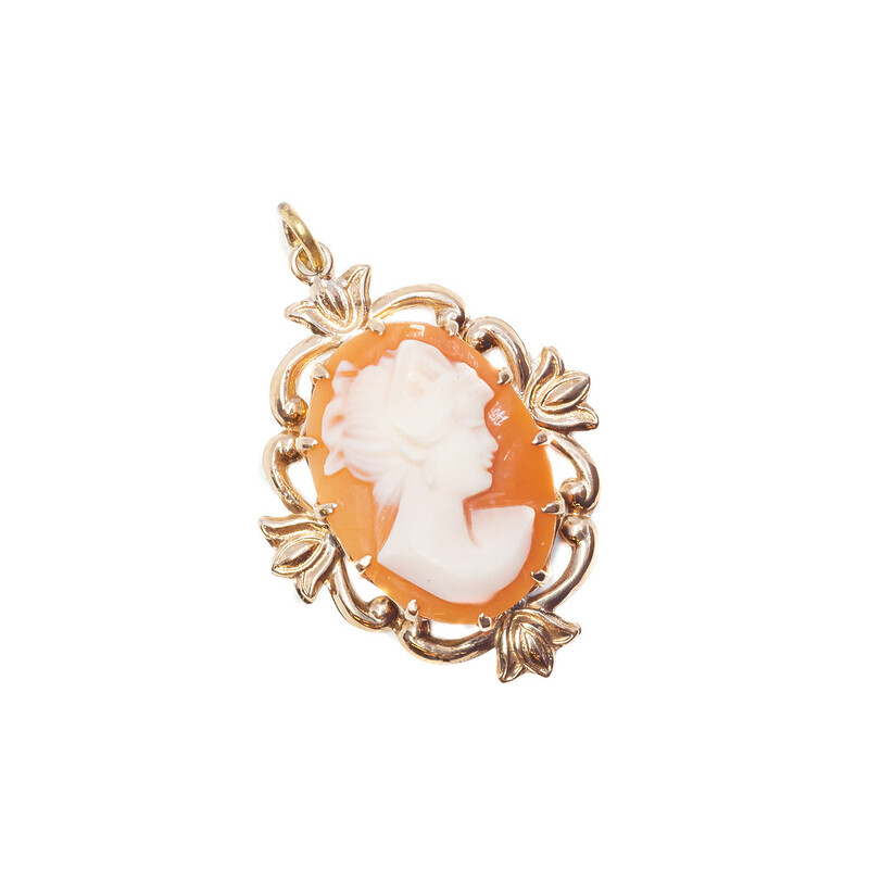 Antique Style 9ct Yellow Gold Ornate Cameo Pendant #44344