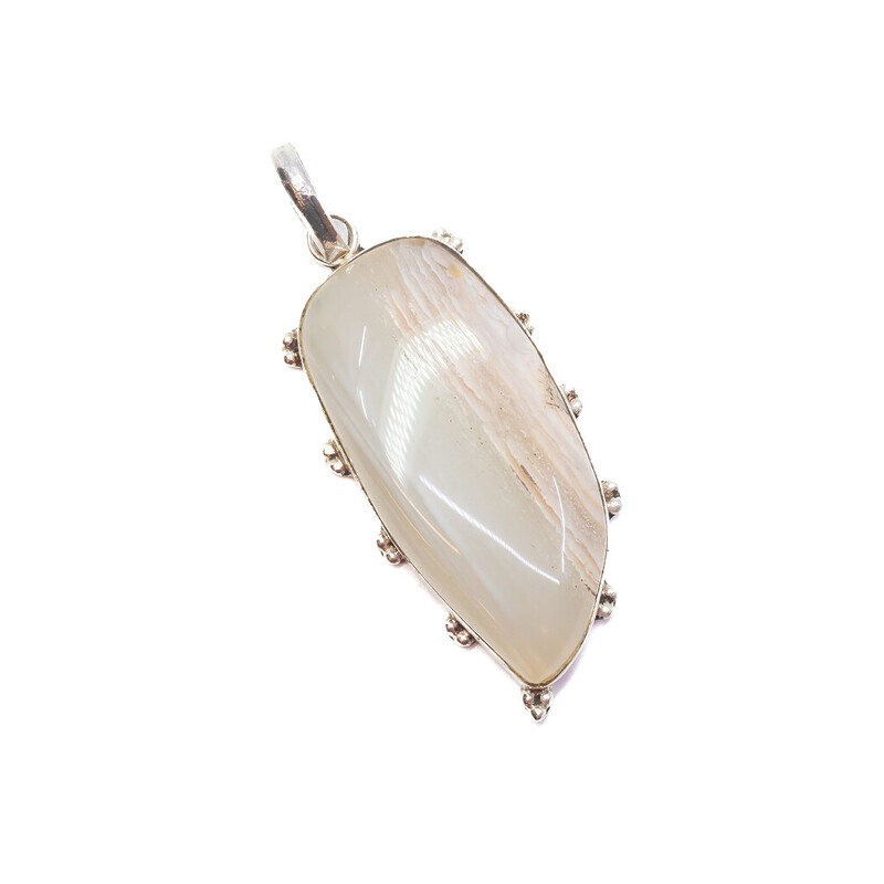 Sterling Silver White Agate Large Pendant 66mm #62211