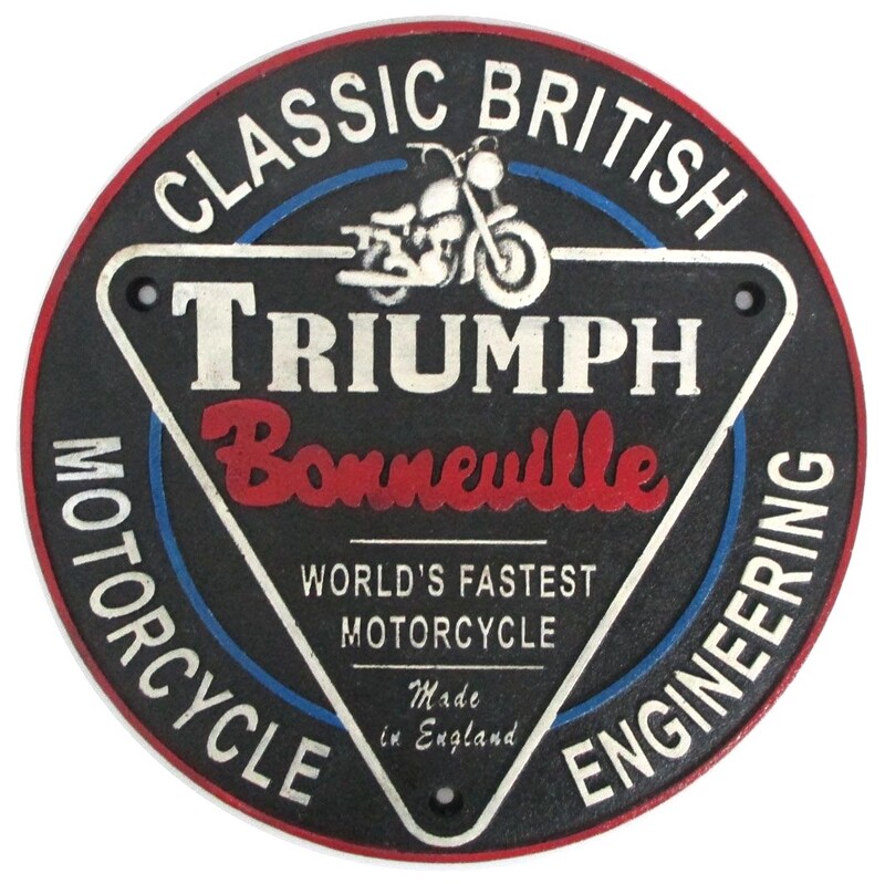 Triumph Bonneville Motorcycle Cast Iron Garage Sign Plaque 24cm #59139