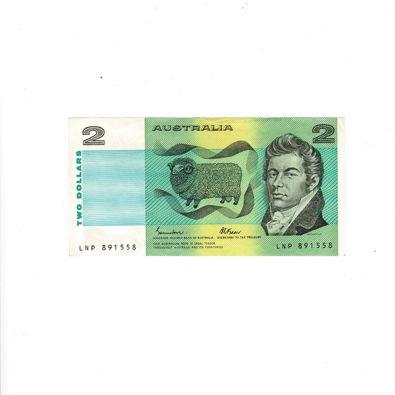 $2 Two Dollars Johnston & Fraser Australia Bank Note A/unc #59287-2