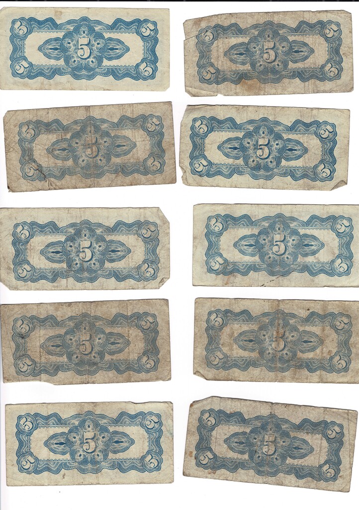 10 X 1942 Netherlands East Indies - Japan Invasion Money 5 Cent Banknotes #59287-26