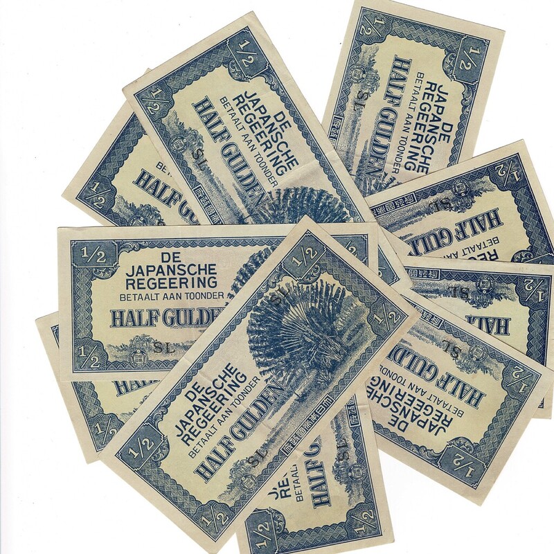 10 X 1942 Netherlands East Indies - Japan Invasion Money 1/2 Gulden Banknote 50 Cent #59287-47