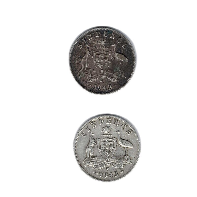 2 X 1943D Australian Sixpence 6D 92.5% Silver Coins Pre Decimal #62471-19