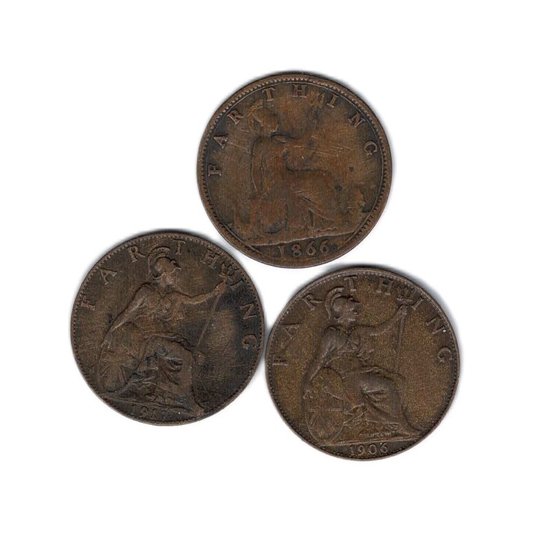 3 X UK Farthing Coin Collection Lot 1866 1906 1917 #62471-21