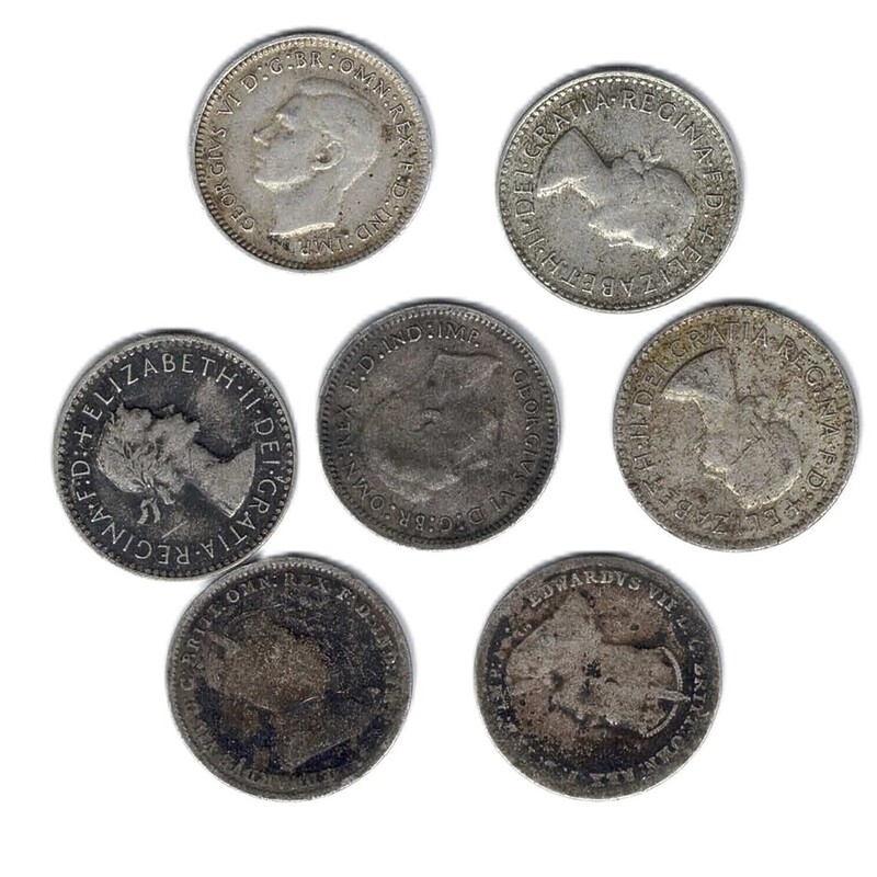 7 X Australia Threepence Silver Coin Collection Lot (2 X1910 38 43 58 59 61) #62471-24