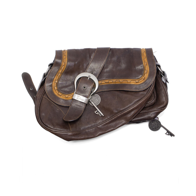 Christian Dior Large Brown Leather Gaucho Double Saddle Shoulder Bag + COA #62456