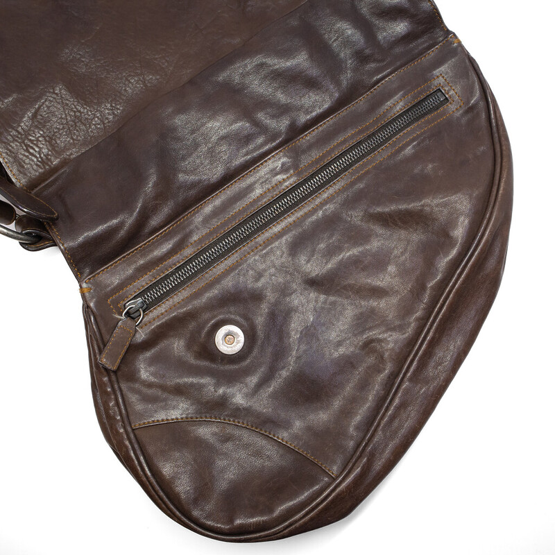 Christian Dior Large Brown Leather Gaucho Double Saddle Shoulder Bag + COA #62456