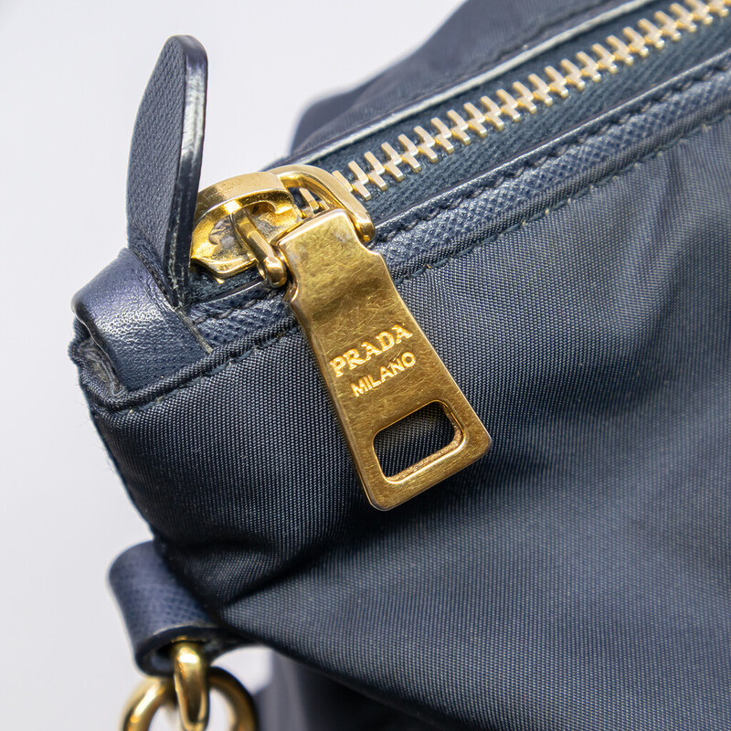 Prada Tessuto Saffiano Leather & Nylon Handbag - Navy + COA #62427