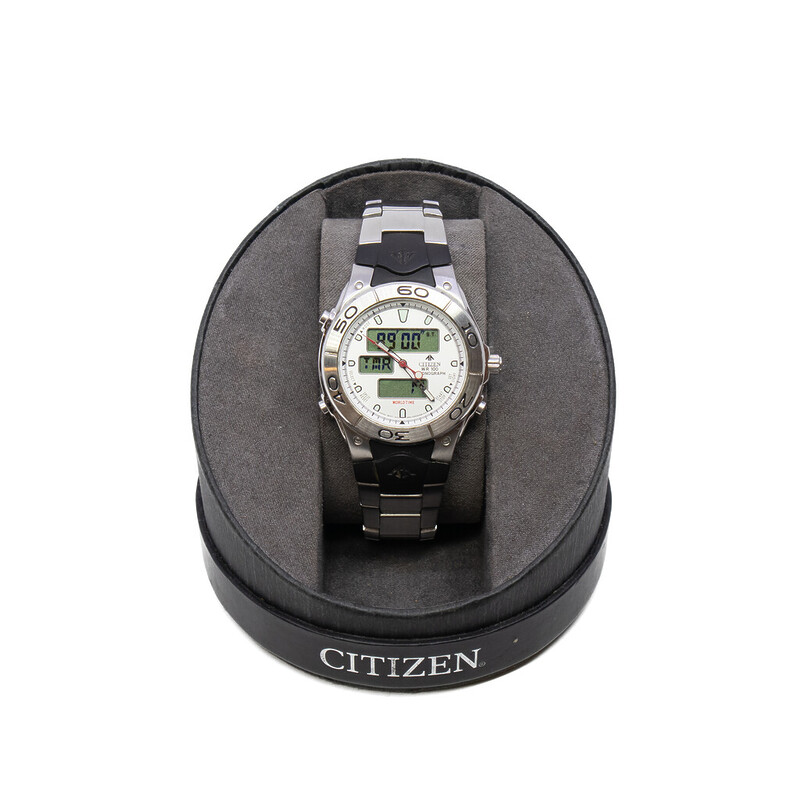 Citizen Promaster C460-S001226 Navitach World Time Ana-Digi Watch White Dial + Box #62119