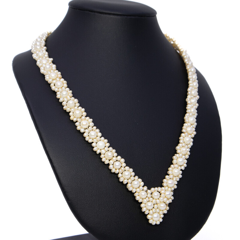 White Freshwater Pearl Necklace and Costume Earring Set #60739