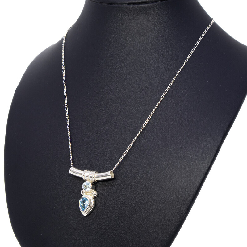 Sterling Silver Pear Cut Topaz Necklace 41cm #62291