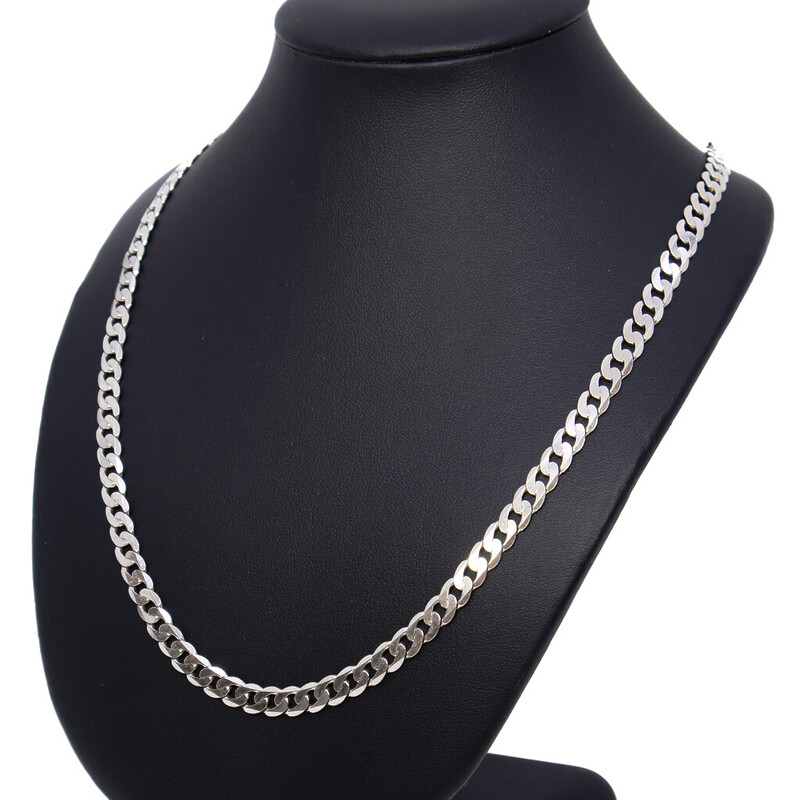 Sterling Silver Curb Link Chain Necklace 55cm Italy #59281