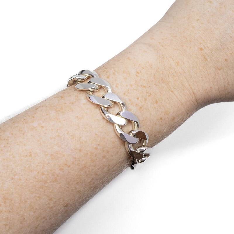 Heavy Solid Sterling Silver Curb Link Bracelet 24cm 925 #61594