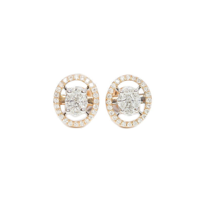 14ct Rose Gold Diamond Halo Stud Earrings #61387